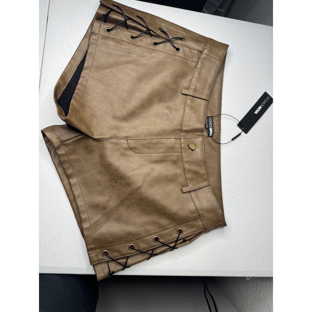 Fashion Nova Matilda Lace Up Washed Faux Leather Shorts Chocolate Brown Large